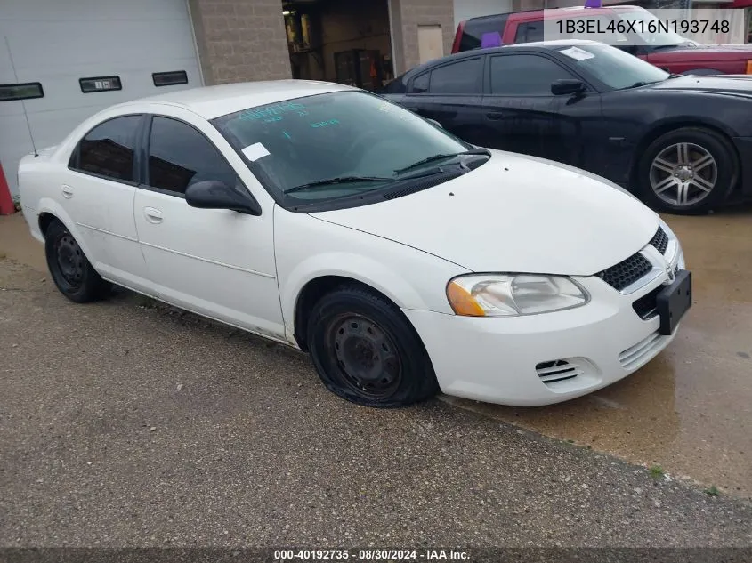 2006 Dodge Stratus Sxt VIN: 1B3EL46X16N193748 Lot: 40192735