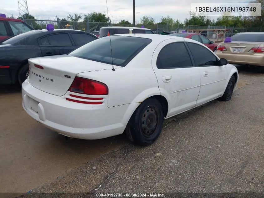 2006 Dodge Stratus Sxt VIN: 1B3EL46X16N193748 Lot: 40192735