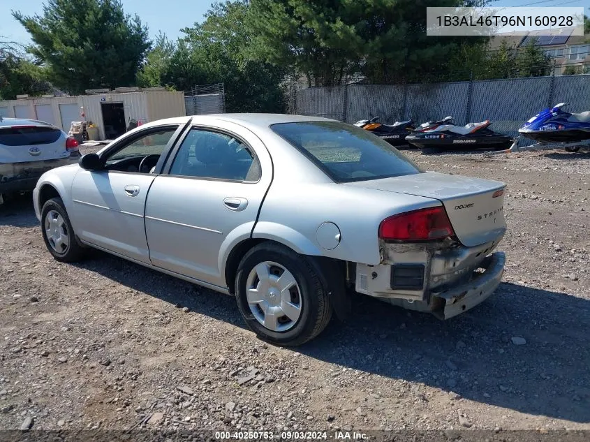 2006 Dodge Stratus Sxt VIN: 1B3AL46T96N160928 Lot: 40250753