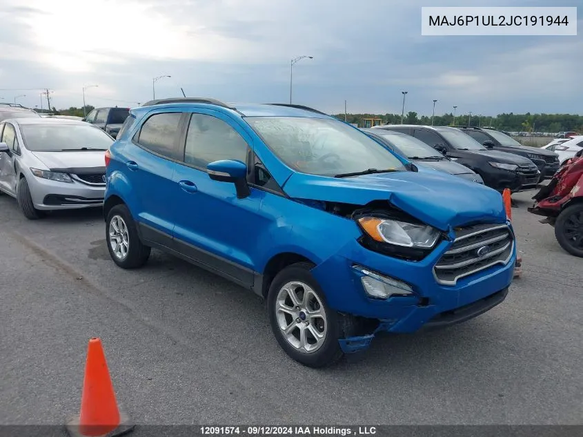 2018 Ford Ecosport Se VIN: MAJ6P1UL2JC191944 Lot: 12091574