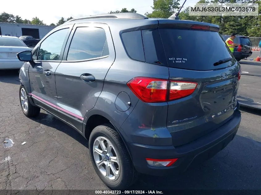 2021 Ford Ecosport Se VIN: MAJ6S3GL3MC403678 Lot: 40342723