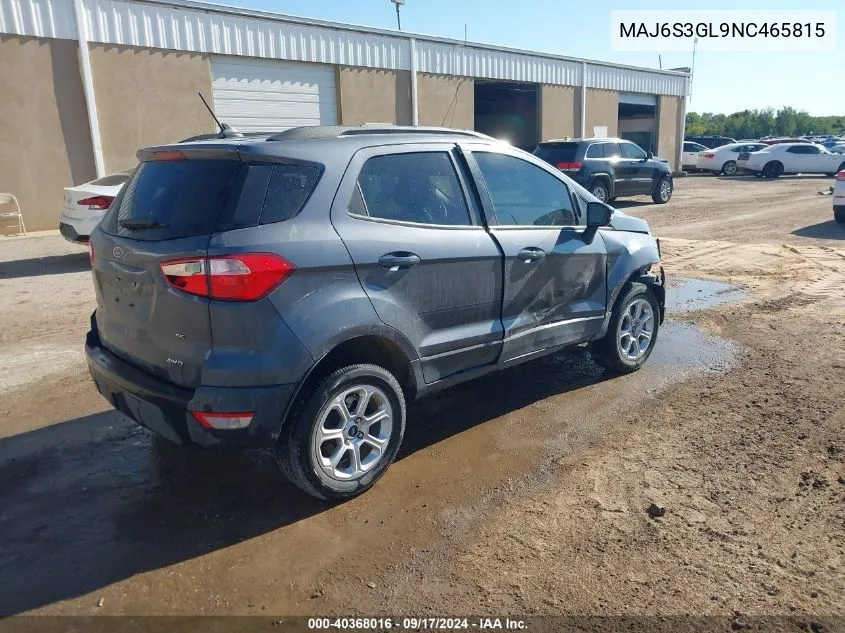 2022 Ford Ecosport Se VIN: MAJ6S3GL9NC465815 Lot: 40368016