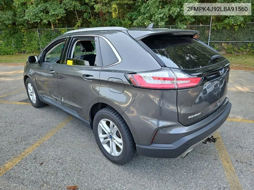 2020 Ford Edge Sel VIN: 2FMPK4J92LBA91560 Lot: 40363902