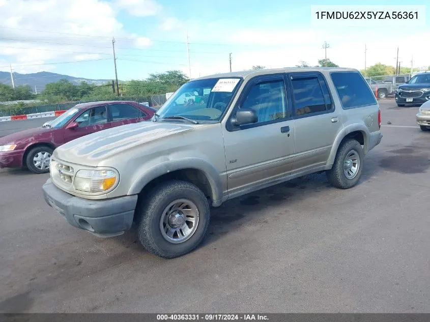 2000 Ford Explorer Xls VIN: 1FMDU62X5YZA56361 Lot: 40363331