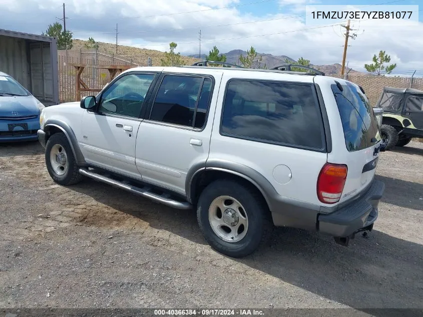 2000 Ford Explorer Xlt VIN: 1FMZU73E7YZB81077 Lot: 40366384