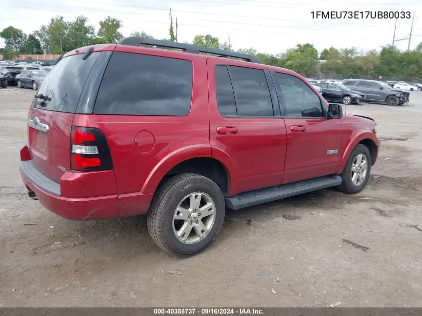 2007 Ford Explorer Xlt VIN: 1FMEU73E17UB80033 Lot: 40358737