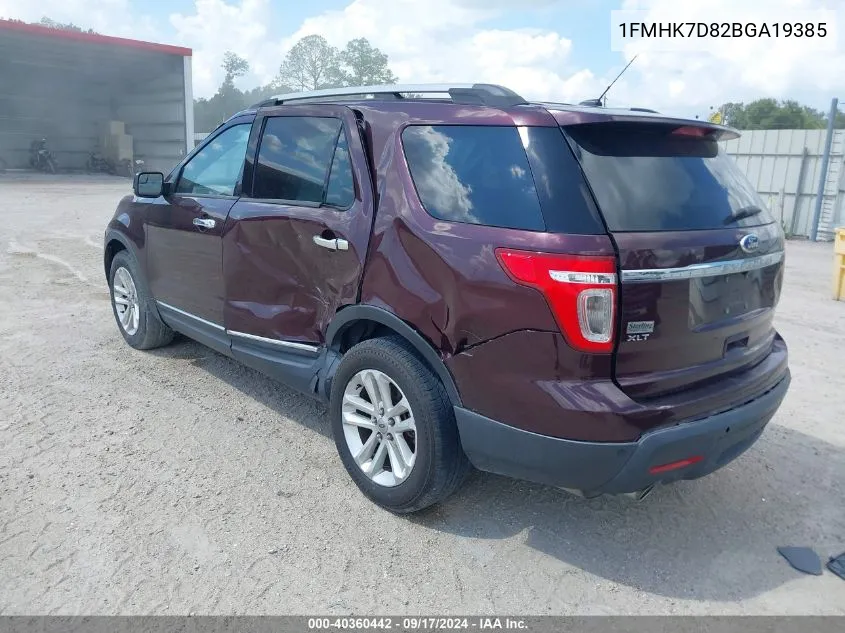 2011 Ford Explorer Xlt VIN: 1FMHK7D82BGA19385 Lot: 40360442