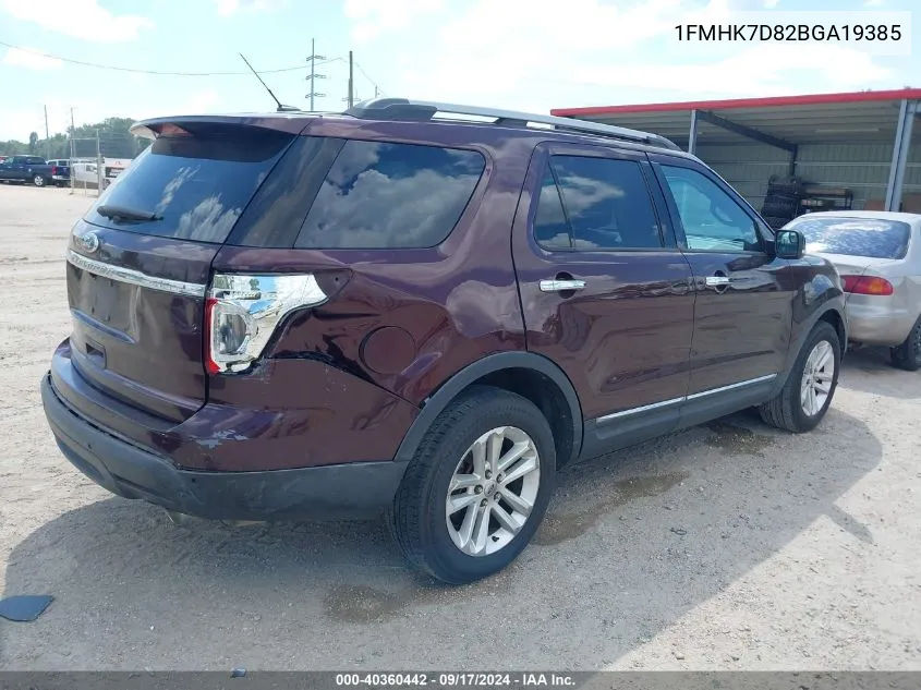 2011 Ford Explorer Xlt VIN: 1FMHK7D82BGA19385 Lot: 40360442