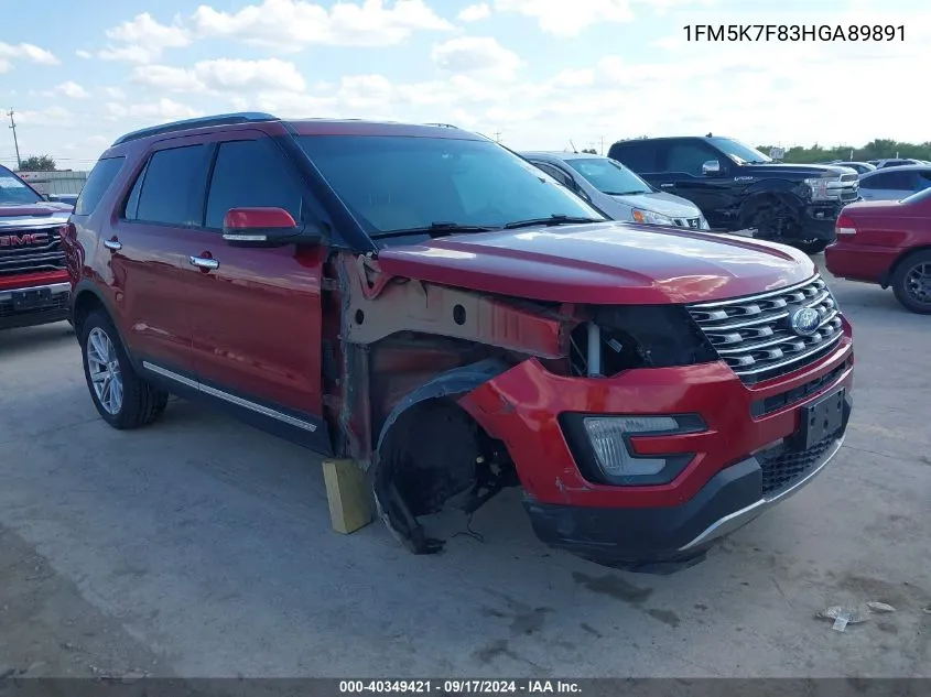 2017 Ford Explorer Limited VIN: 1FM5K7F83HGA89891 Lot: 40349421