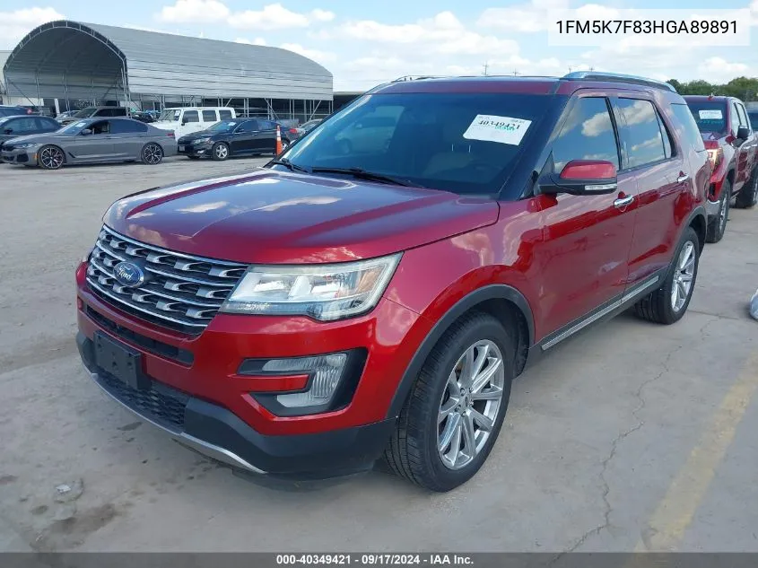 1FM5K7F83HGA89891 2017 Ford Explorer Limited