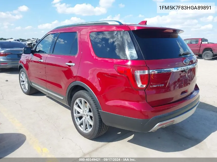 2017 Ford Explorer Limited VIN: 1FM5K7F83HGA89891 Lot: 40349421