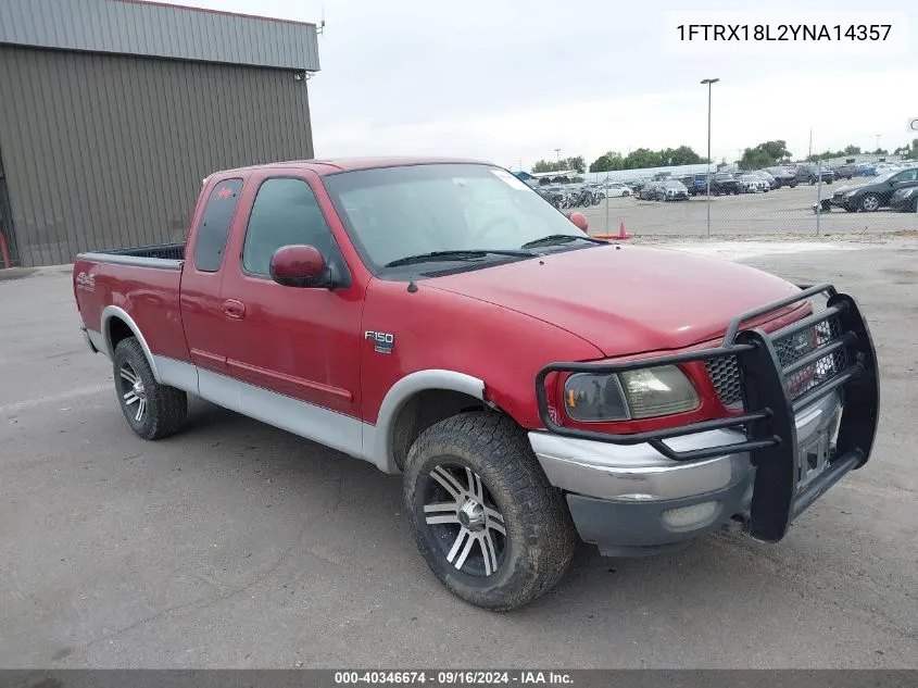 2000 Ford F-150 Lariat/Work Series/Xl/Xlt VIN: 1FTRX18L2YNA14357 Lot: 40346674