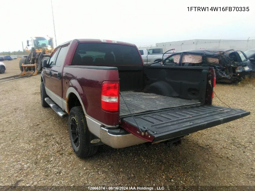 2006 Ford F150 Supercrew VIN: 1FTRW14W16FB70335 Lot: 12066374