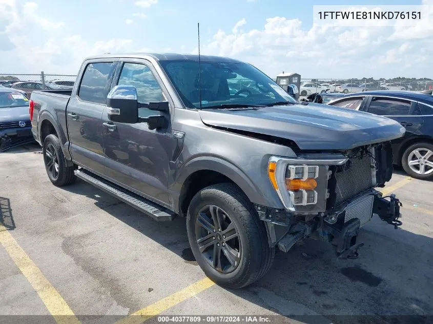 2022 Ford F-150 Lariat VIN: 1FTFW1E81NKD76151 Lot: 40377809