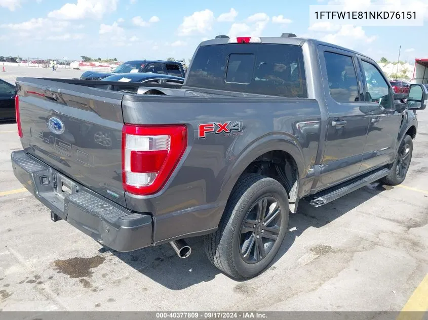 2022 Ford F-150 Lariat VIN: 1FTFW1E81NKD76151 Lot: 40377809