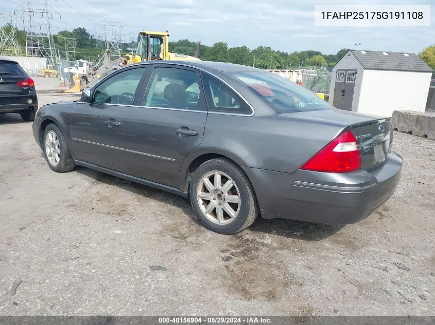 2005 Ford Five Hundred Limited VIN: 1FAHP25175G191108 Lot: 40156904