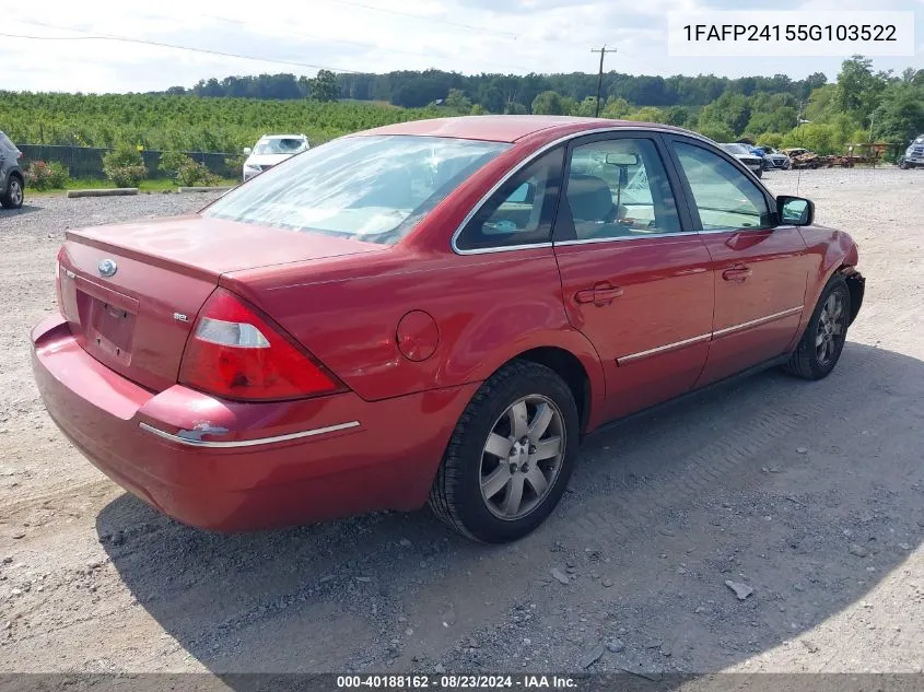 2005 Ford Five Hundred Sel VIN: 1FAFP24155G103522 Lot: 40188162