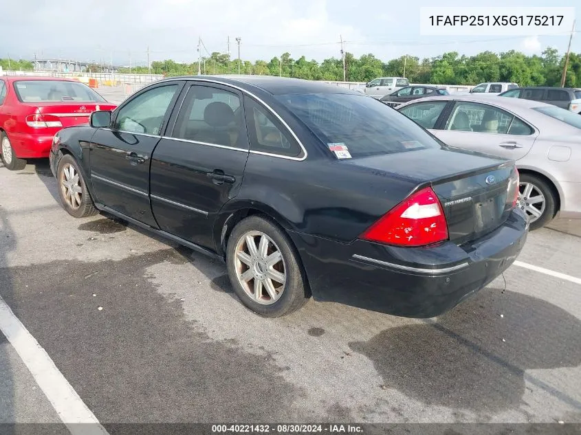 2005 Ford Five Hundred Limited VIN: 1FAFP251X5G175217 Lot: 40221432