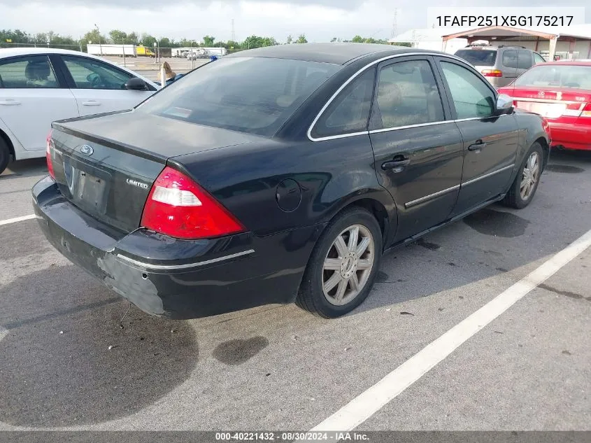 2005 Ford Five Hundred Limited VIN: 1FAFP251X5G175217 Lot: 40221432