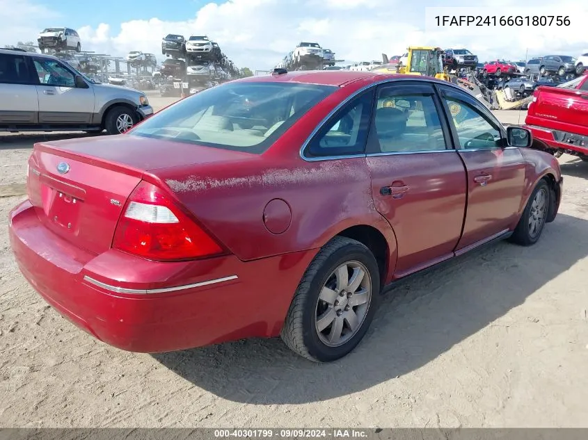 2006 Ford Five Hundred Sel VIN: 1FAFP24166G180756 Lot: 40301799