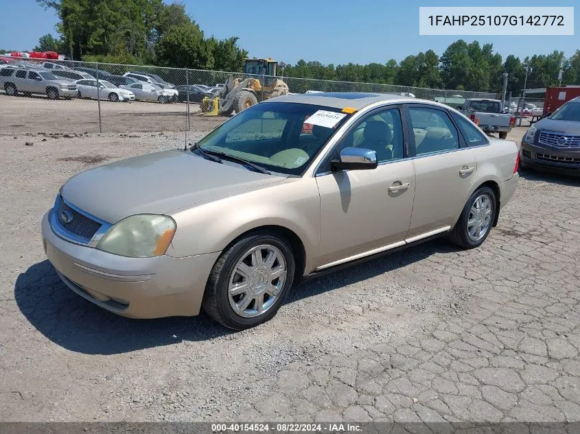 2007 Ford Five Hundred Limited VIN: 1FAHP25107G142772 Lot: 40154524