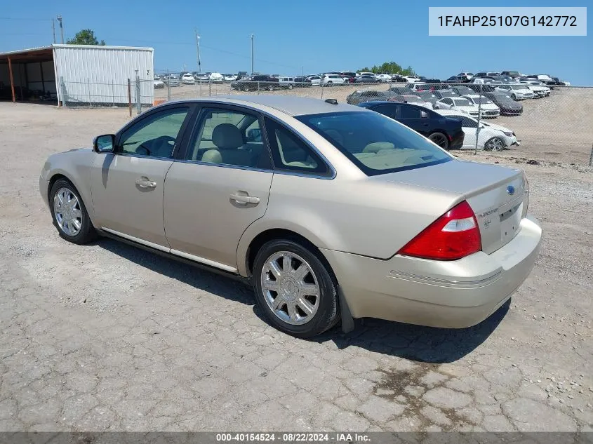 2007 Ford Five Hundred Limited VIN: 1FAHP25107G142772 Lot: 40154524