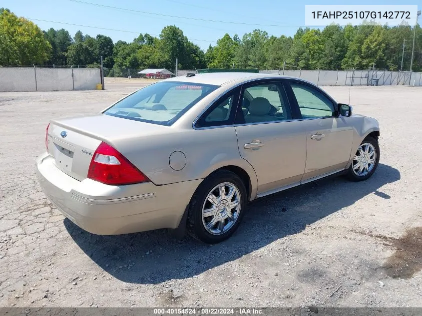 2007 Ford Five Hundred Limited VIN: 1FAHP25107G142772 Lot: 40154524