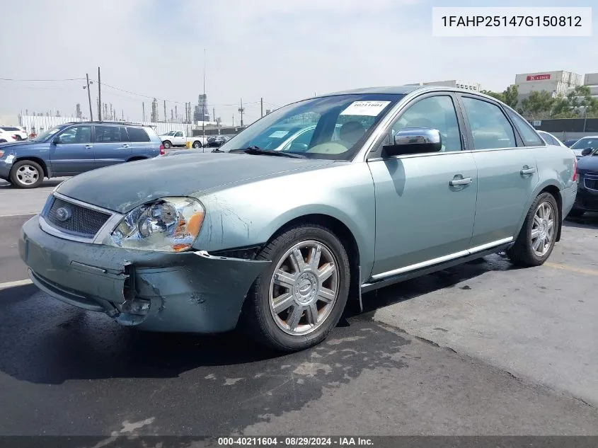 2007 Ford Five Hundred Limited VIN: 1FAHP25147G150812 Lot: 40211604