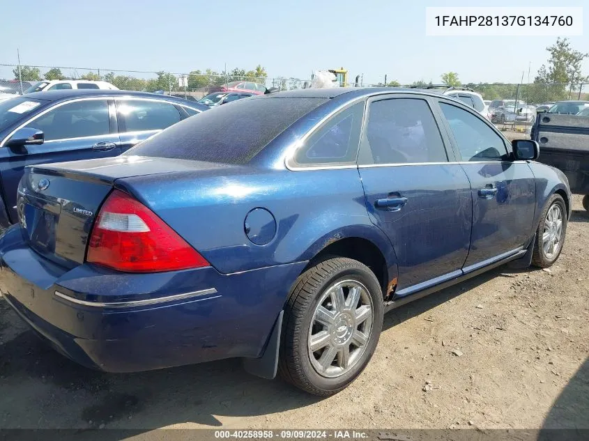 2007 Ford Five Hundred Limited VIN: 1FAHP28137G134760 Lot: 40258958