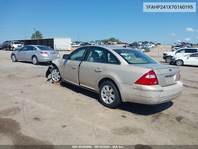 2007 Ford Five Hundred Sel VIN: 1FAHP241X7G160195 Lot: 40286960