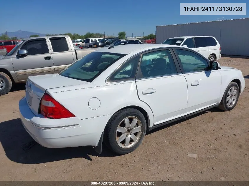 2007 Ford Five Hundred Sel VIN: 1FAHP24117G130728 Lot: 40297205