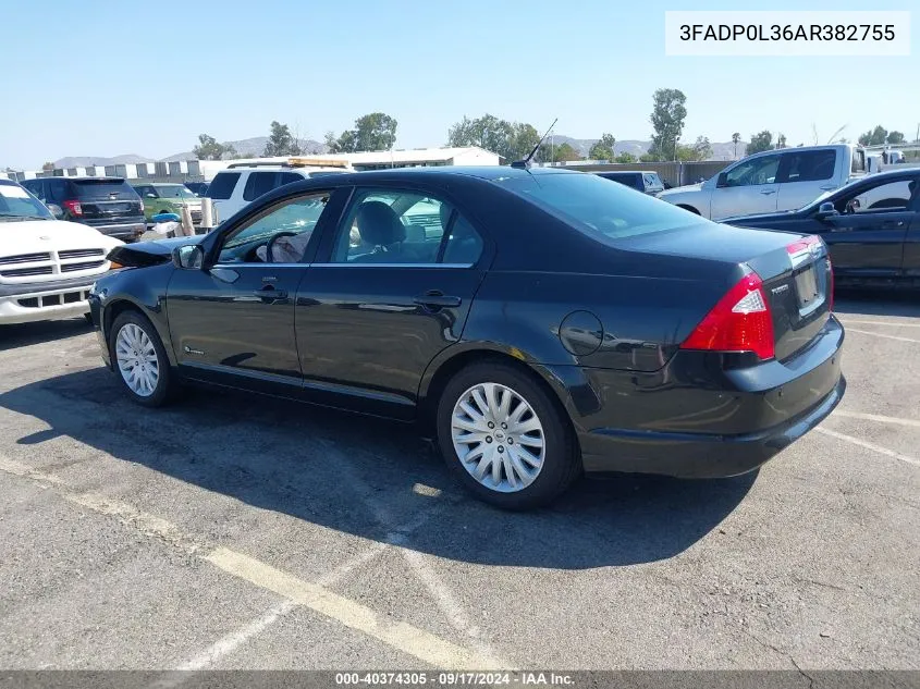 2010 Ford Fusion Hybrid VIN: 3FADP0L36AR382755 Lot: 40374305