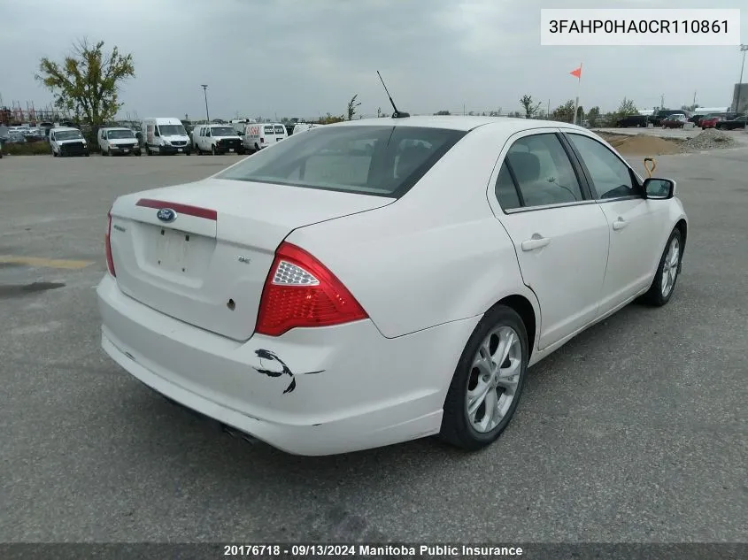 2012 Ford Fusion Se VIN: 3FAHP0HA0CR110861 Lot: 20176718