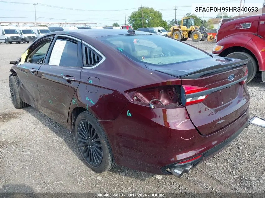 2017 Ford Fusion Se VIN: 3FA6P0H99HR340693 Lot: 40365870