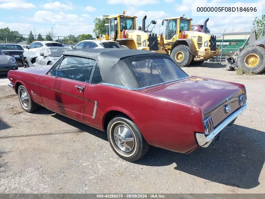 1965 Ford Mustang VIN: 0000005F08D184696 Lot: 40298078