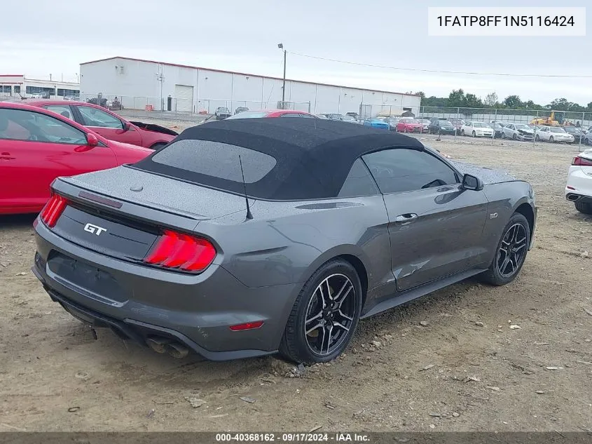 2022 Ford Mustang Gt Premium VIN: 1FATP8FF1N5116424 Lot: 40368162