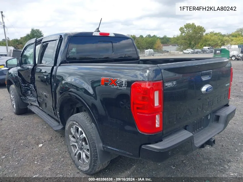 2019 Ford Ranger Lariat VIN: 1FTER4FH2KLA80242 Lot: 40356538