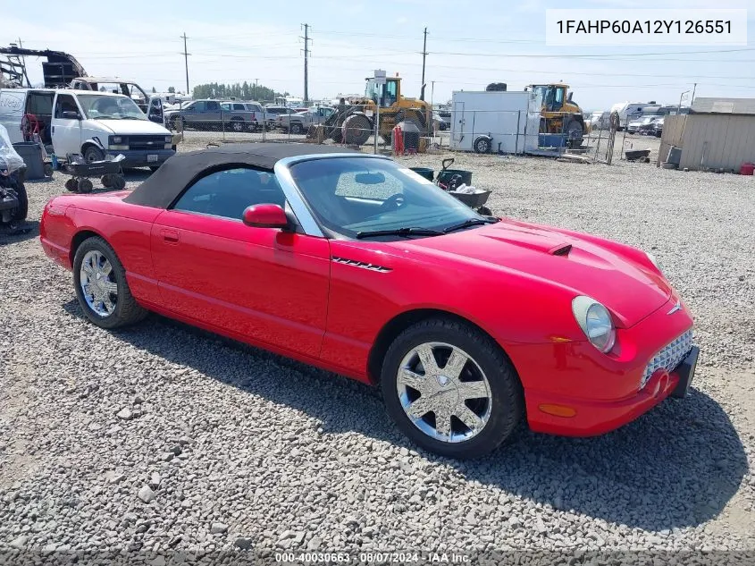 2002 Ford Thunderbird VIN: 1FAHP60A12Y126551 Lot: 40030663