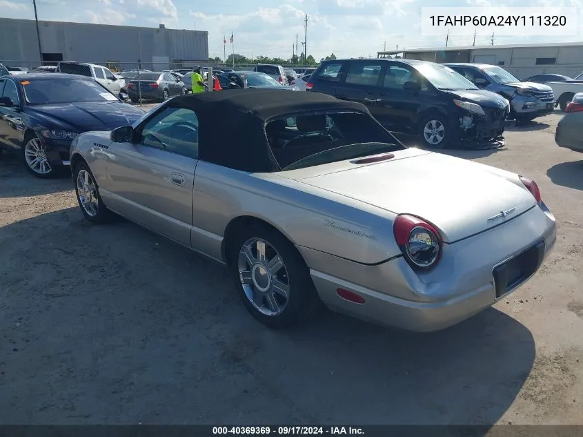 2004 Ford Thunderbird VIN: 1FAHP60A24Y111320 Lot: 40369369