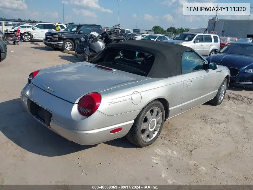 2004 Ford Thunderbird VIN: 1FAHP60A24Y111320 Lot: 40369369