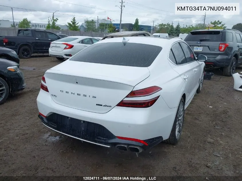 2022 Genesis G70 2.0T Advanced Awd VIN: KMTG34TA7NU094011 Lot: 12024711