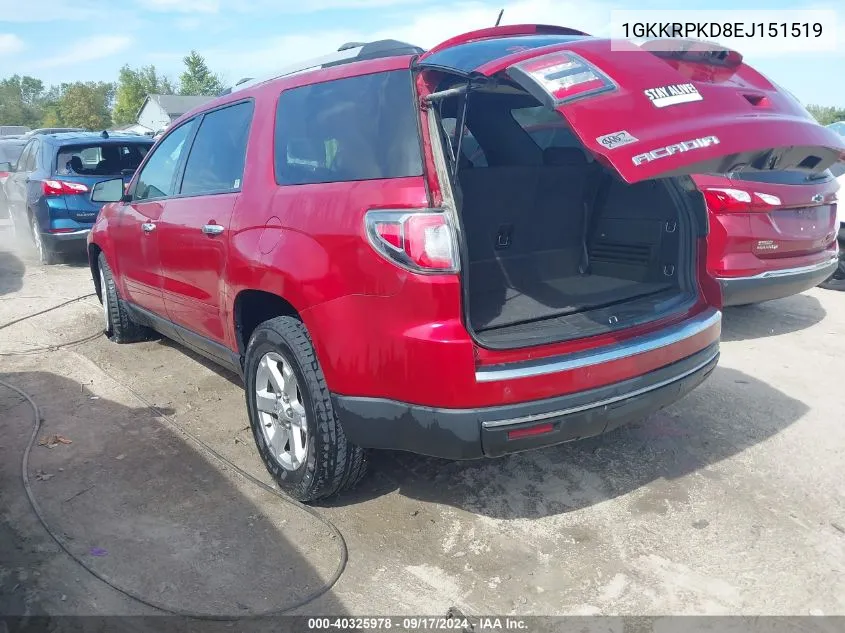 1GKKRPKD8EJ151519 2014 GMC Acadia Sle-2