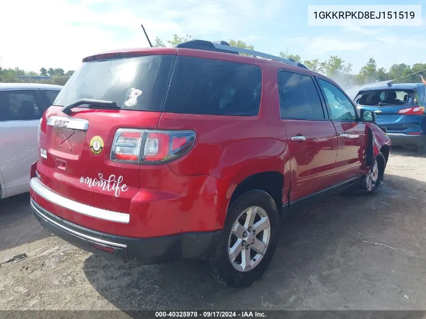 2014 GMC Acadia Sle-2 VIN: 1GKKRPKD8EJ151519 Lot: 40325978