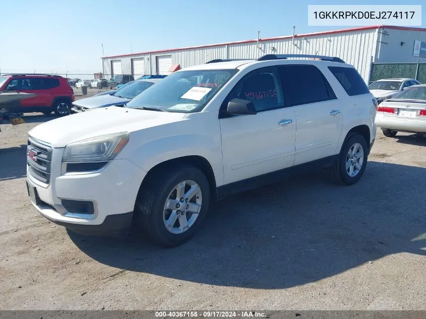 2014 GMC Acadia Sle-2 VIN: 1GKKRPKD0EJ274117 Lot: 40367155