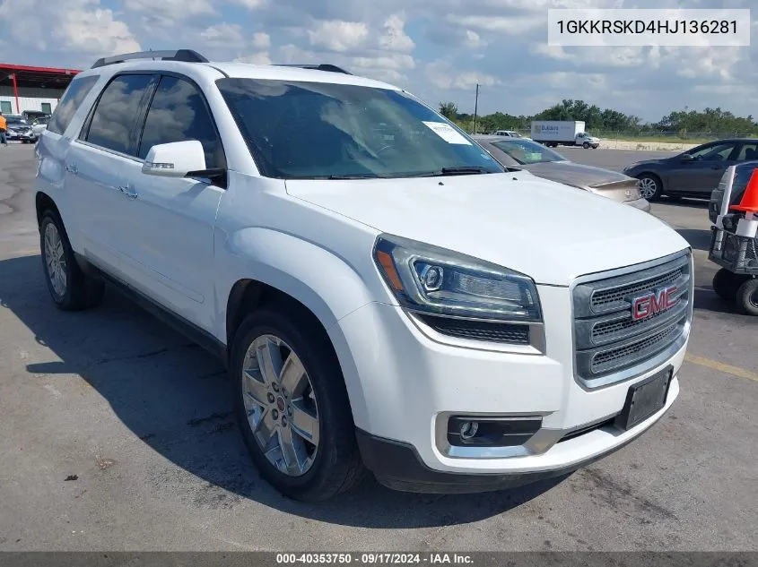 2017 GMC Acadia Limited VIN: 1GKKRSKD4HJ136281 Lot: 40353750