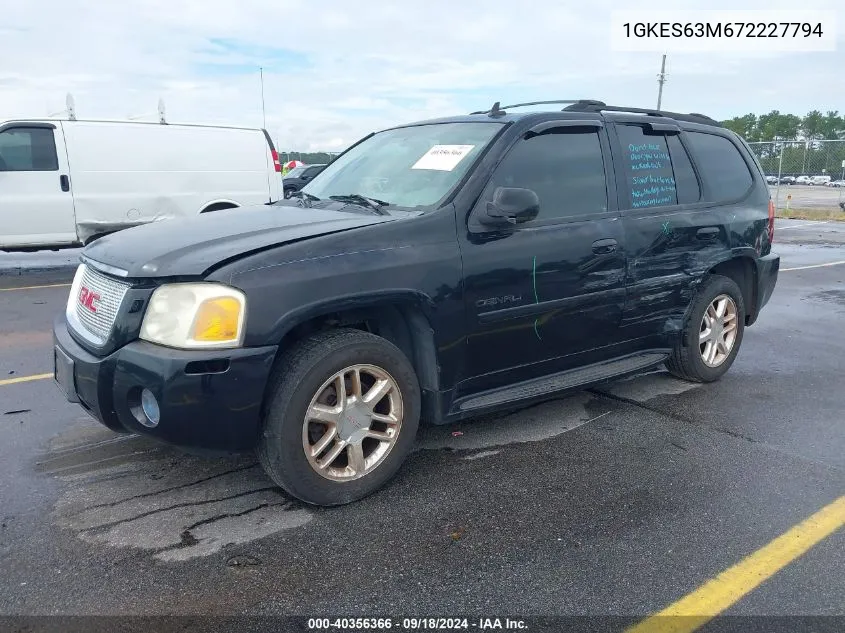 2007 GMC Envoy Denali VIN: 1GKES63M672227794 Lot: 40356366