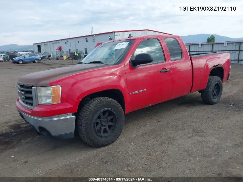 2008 GMC Sierra 1500 Sl/Sle1/Sle2/Slt/Work Truck VIN: 1GTEK190X8Z192110 Lot: 40374014