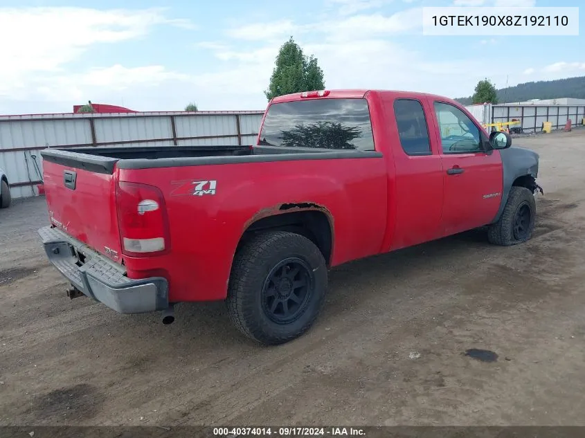 2008 GMC Sierra 1500 Sl/Sle1/Sle2/Slt/Work Truck VIN: 1GTEK190X8Z192110 Lot: 40374014