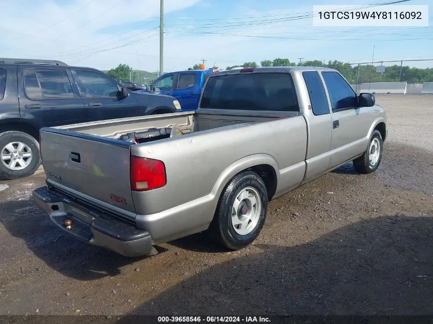 2000 GMC Sonoma Sls VIN: 1GTCS19W4Y8116092 Lot: 39658546