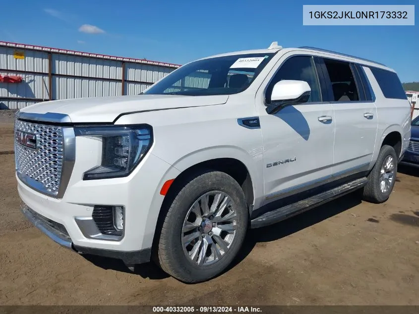 2022 GMC Yukon Xl 4Wd Denali VIN: 1GKS2JKL0NR173332 Lot: 40332005